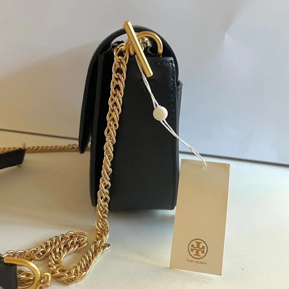 TORY BURCH NWT Robinson Convertible Shoulder Crossbody Bag, Black Leather